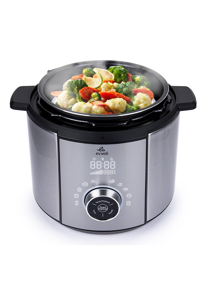 evvoli - 10 In 1 Multi-Use Programmable Pressure Cooker 10 Cook Settings With 15 Smart Safety Protection Modules 5.5 L 1100.0 W EVKA-PC6010S Silver/Black - Image 1
