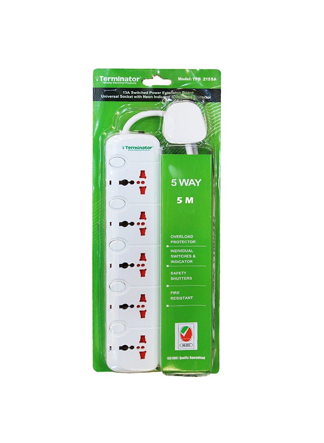 Terminator 5 Way Power Extension Cord White 5meter - Image 2