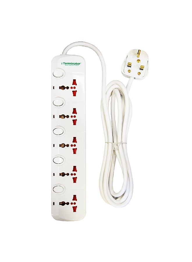 Terminator 5 Way Power Extension Cord White 5meter - Image 1