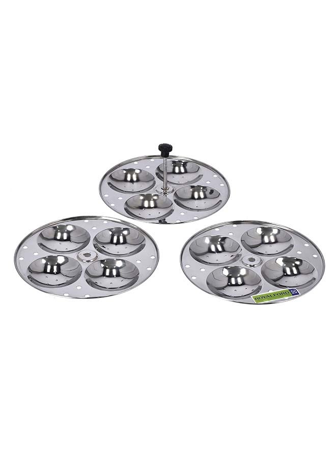 Royalford Stainless Steel Idly Stand, 3 Racks Makes 12 Idlis With Mini Hole Mechanism, 20.7 X 9.5 X 20.7 Cm, Made In India Silver 20.7cm  - Image 3