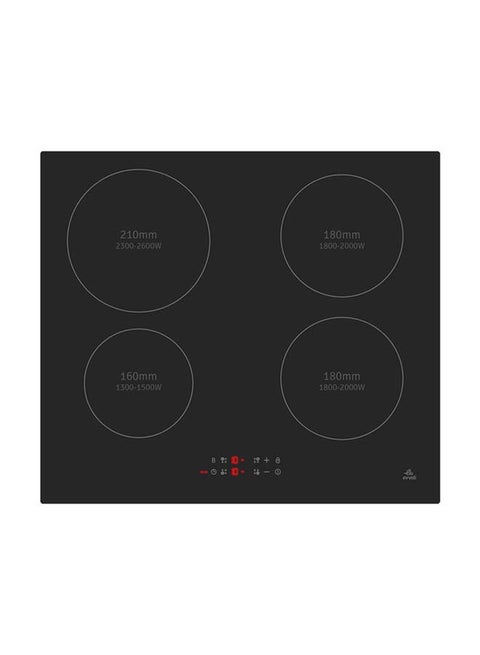 Bulit-In Induction Hob 4 Burners Soft Touch Control With 9 Stage Power Setting And Saftey Switch 7200 W EVBI-IH604B Black