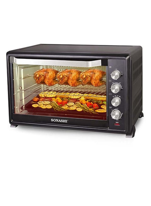 Electric Oven – 100L Countertop Oven with Auto Shut Off Function | 4 PCs Stainless Steel Heating Element with Rotisserie, Convection, and Lamp | Suitable for Toasting/Baking/Broiling 100 L 2800 W STO-734 Black