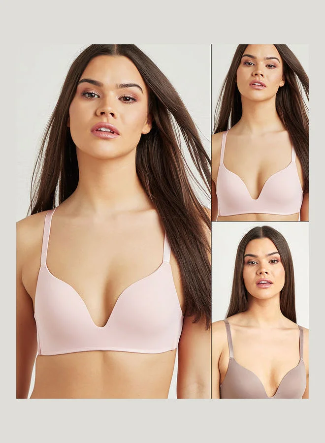 Closet By Styli 2-Piece Smoothing Padded T-shirt Bra Set Pink/Grey
