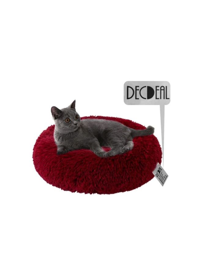 Decdeal - Soft Plush Round Pet Bed Red - Image 1