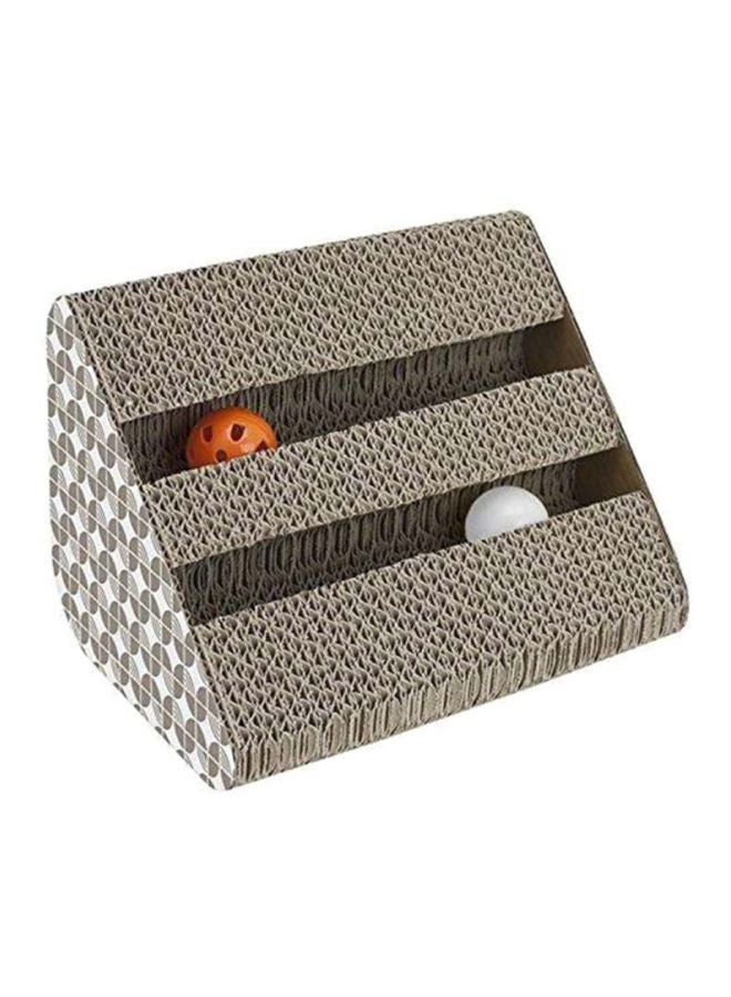 Beauenty Cardboard Triangle Cat Scratcher With Bell Balls Toy Grey/White/Orange 27.79 x 24.89 x 12.7cm - Image 1