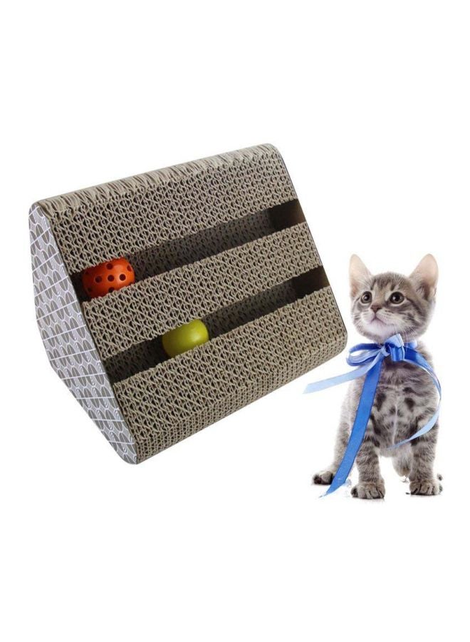 Beauenty Cardboard Triangle Cat Scratcher With Bell Balls Toy Grey/White/Orange 27.79 x 24.89 x 12.7cm - Image 2