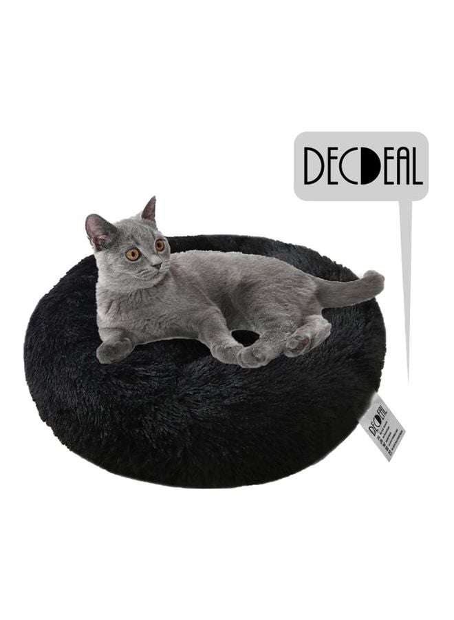 Decdeal Round Shaped Plush Bed Black 30x12x30cm - Image 2