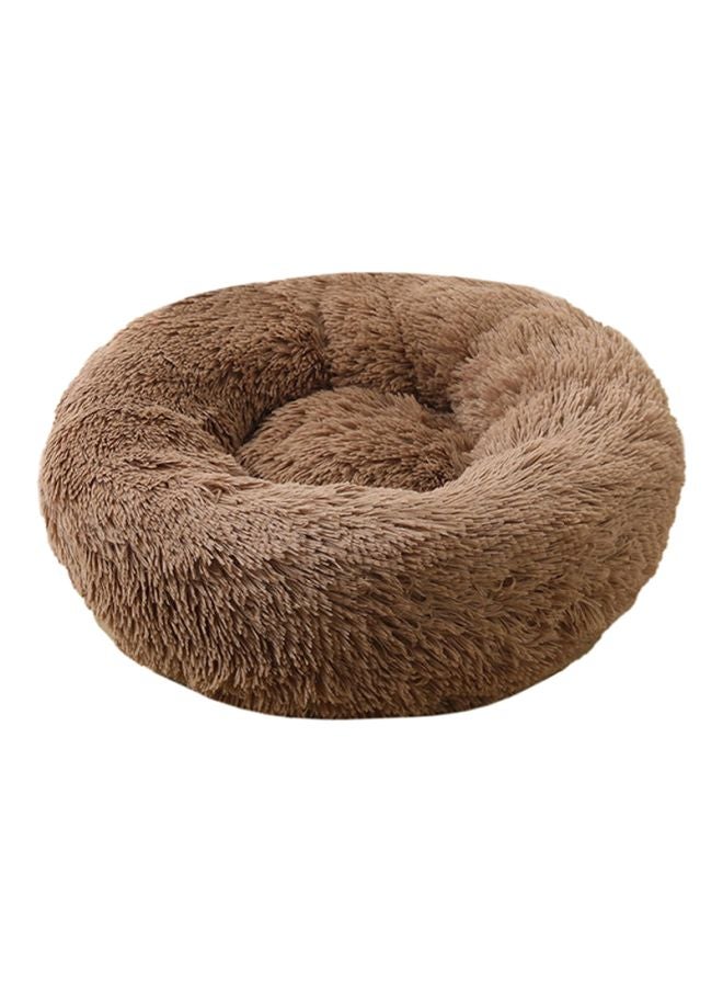 Decdeal Round Shaped Plush Bed Brown 30x12x30cm - Image 1