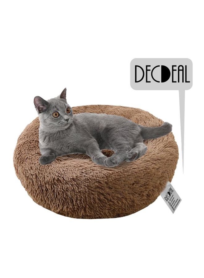 Decdeal Round Shaped Plush Bed Brown 30x12x30cm - Image 2