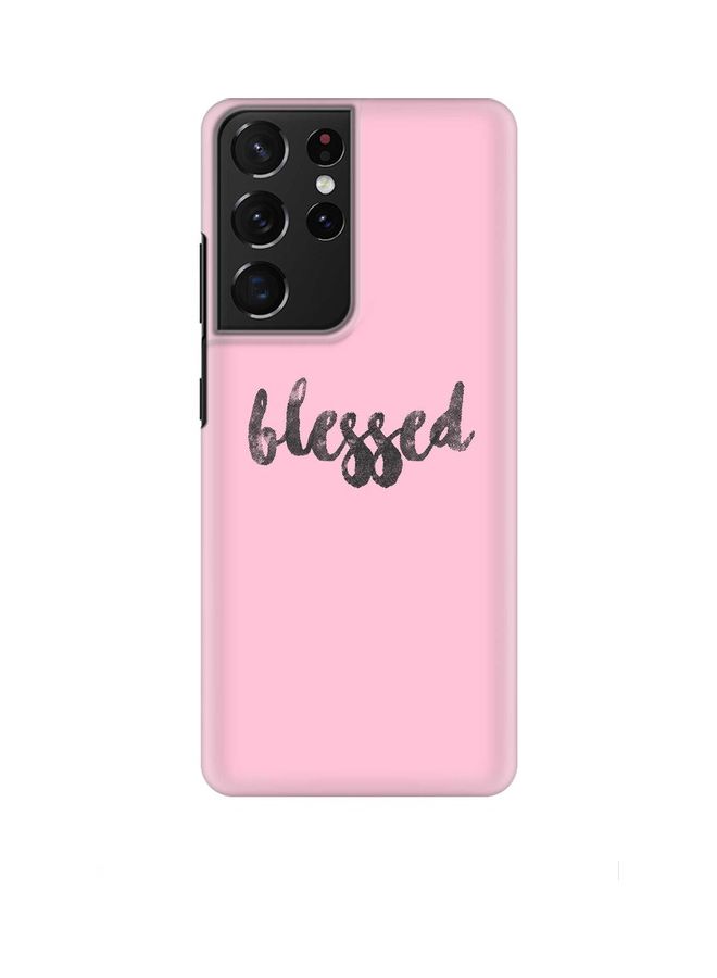 حافظة لحماية الهاتف المحمول بطبعة كلمة "Blessed" لهاتف سامسونج جالاكسي S21 ألترا 5G" وردي/أسود
