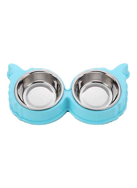 Twin Pet Food And Water Bowl Blue/Silver 30x16x4.5cm