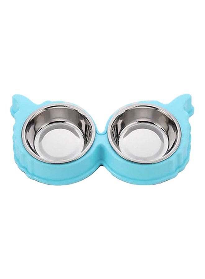 Sharpdo Twin Pet Food And Water Bowl Blue/Silver 30x16x4.5cm - Image 1