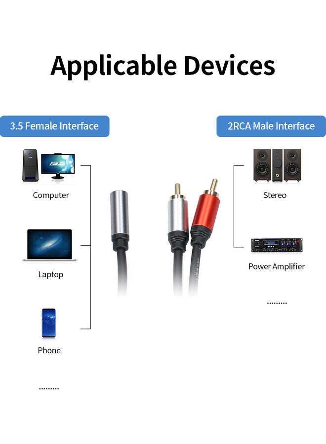 3.5mm Female to Dual RCA Male Audio Cable Black