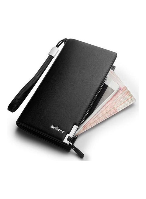 Long Leather Wallet With Multifunction Zipper Black