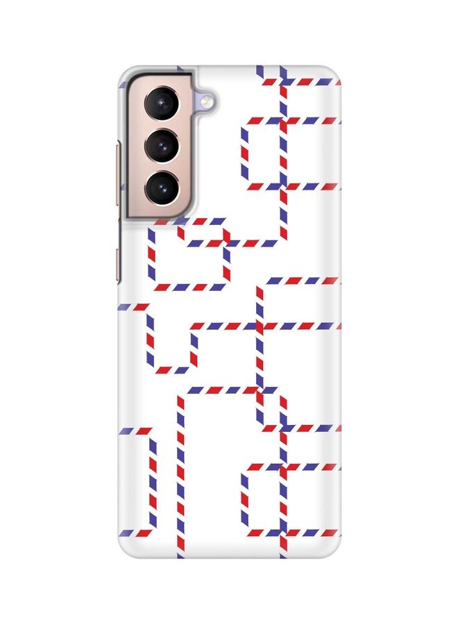 ستايلايزد غطاء حماية بطبعة سلسلة بتصميم بطاقة بريدية لهاتف سامسونج جالاكسي S21 بلس 5G أبيض