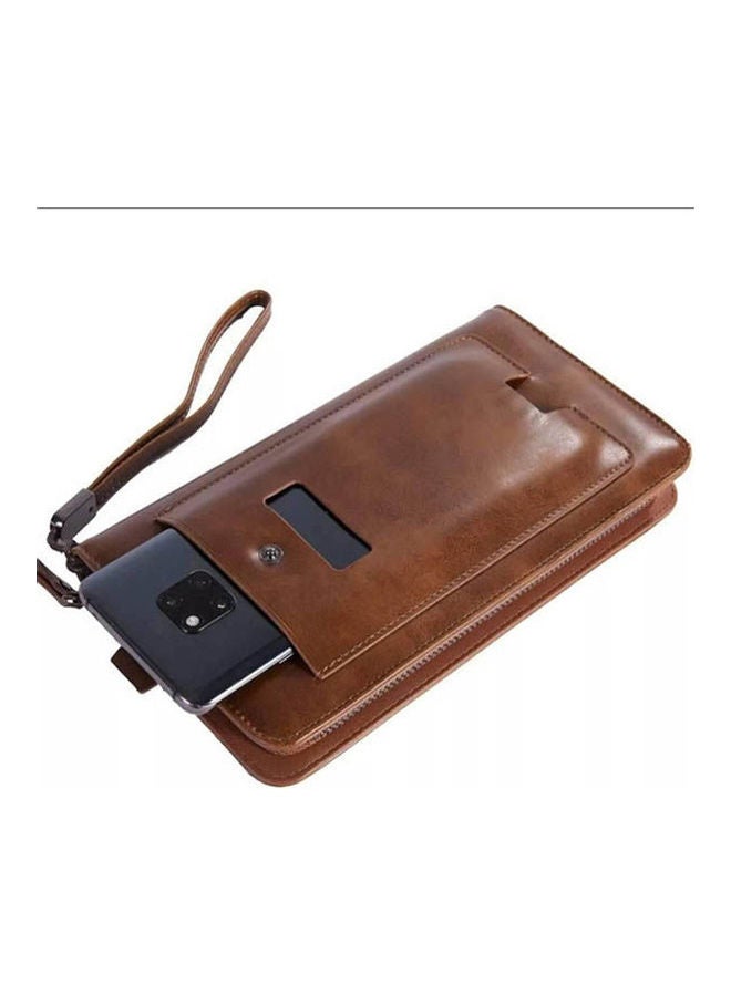 Generic Faux Leather For Unisex - Zip Around Wallet Brown  - Image 1