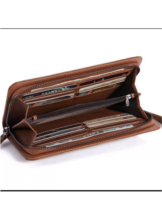 Generic Faux Leather For Unisex - Zip Around Wallet Brown  - Image 2