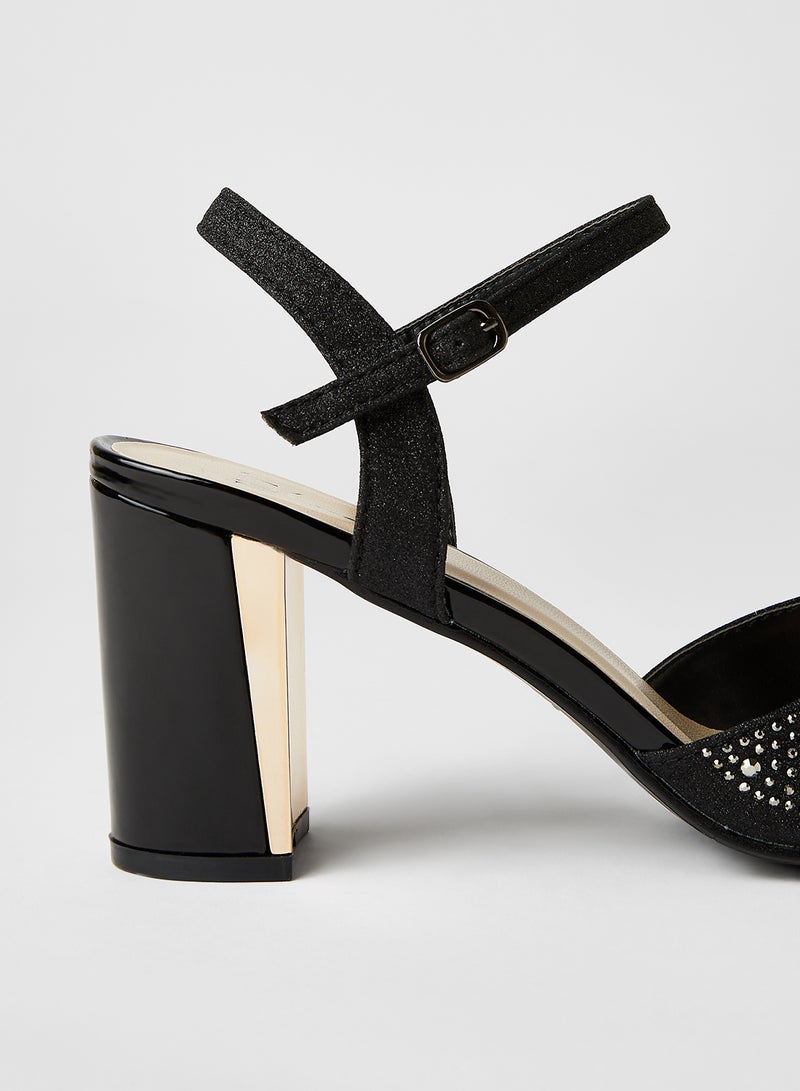 Jove Buckle Detailed Heeled Sandals Gunmetal - Image 3