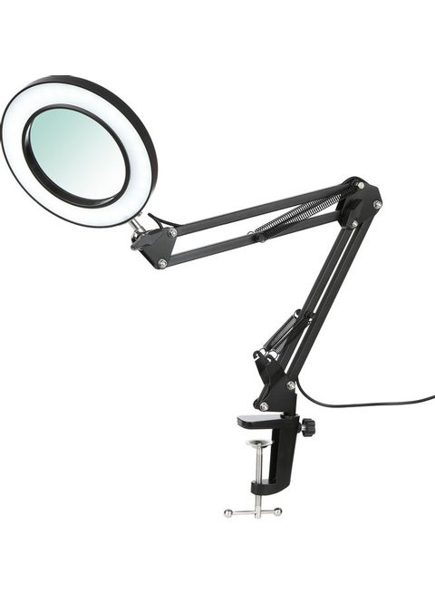 Flexible Clamp-On Table Lamp With Magnifier Swing Black 30x5x25cm