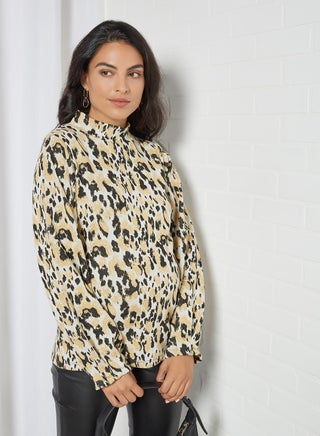 High Neck Printed Maternity Top Beige - v1614195086/N44091685V_1