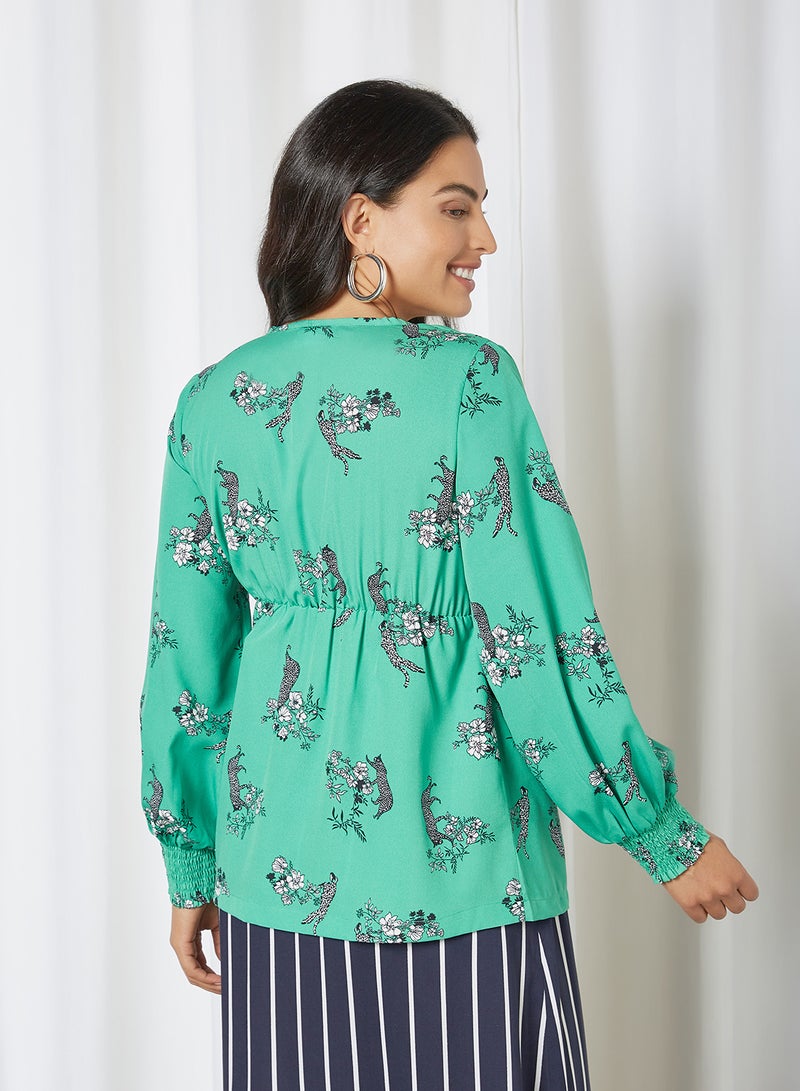 Mamalicious Floral Print Nursing Top Holly Green  - Image 2