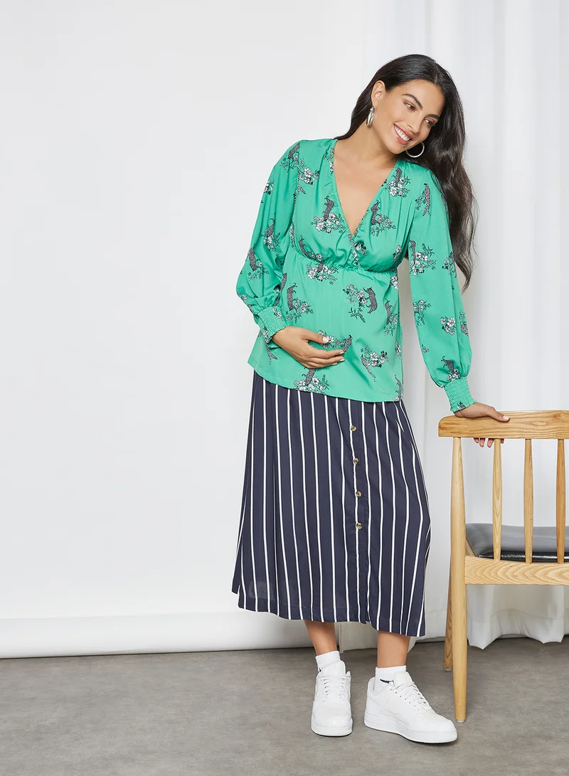 Mamalicious Floral Print Nursing Top Holly Green