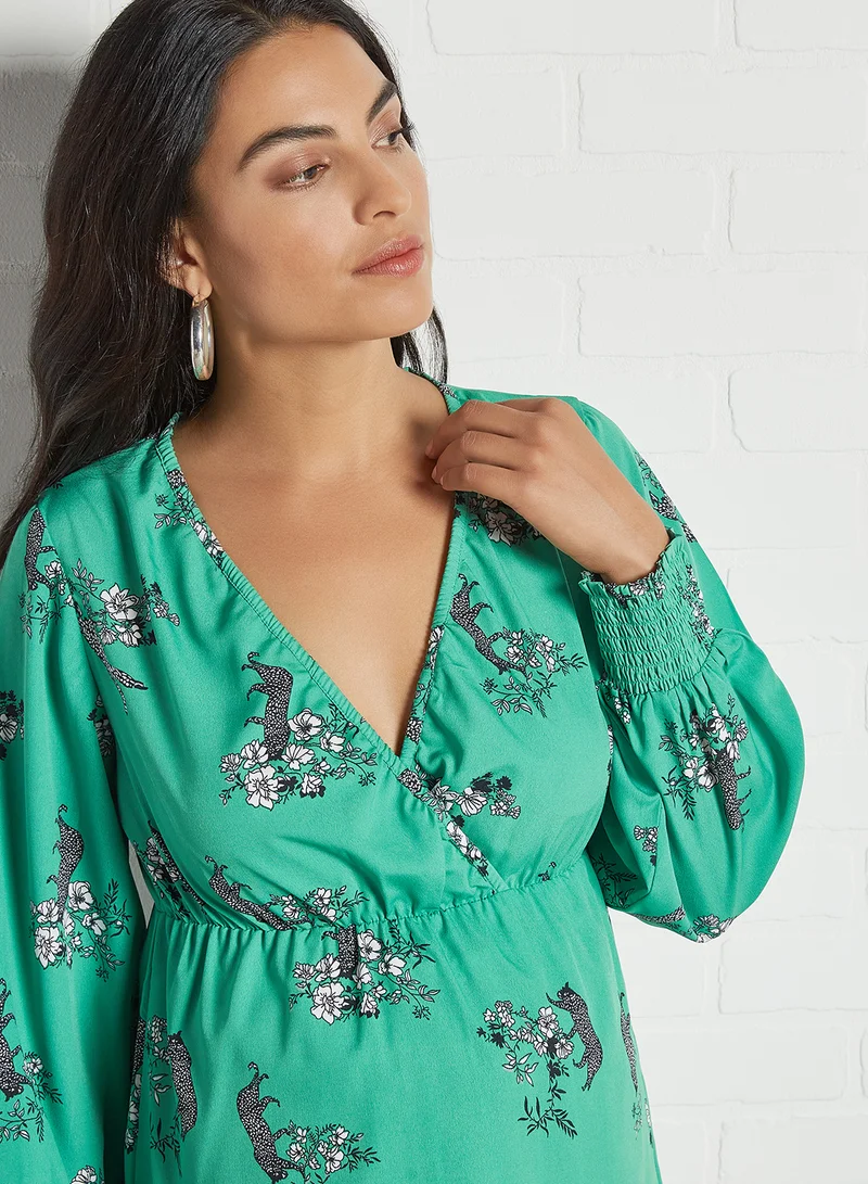 Mamalicious Floral Print Nursing Top Holly Green