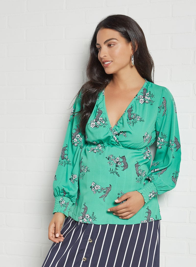Mamalicious Floral Print Nursing Top Holly Green  - Image 1
