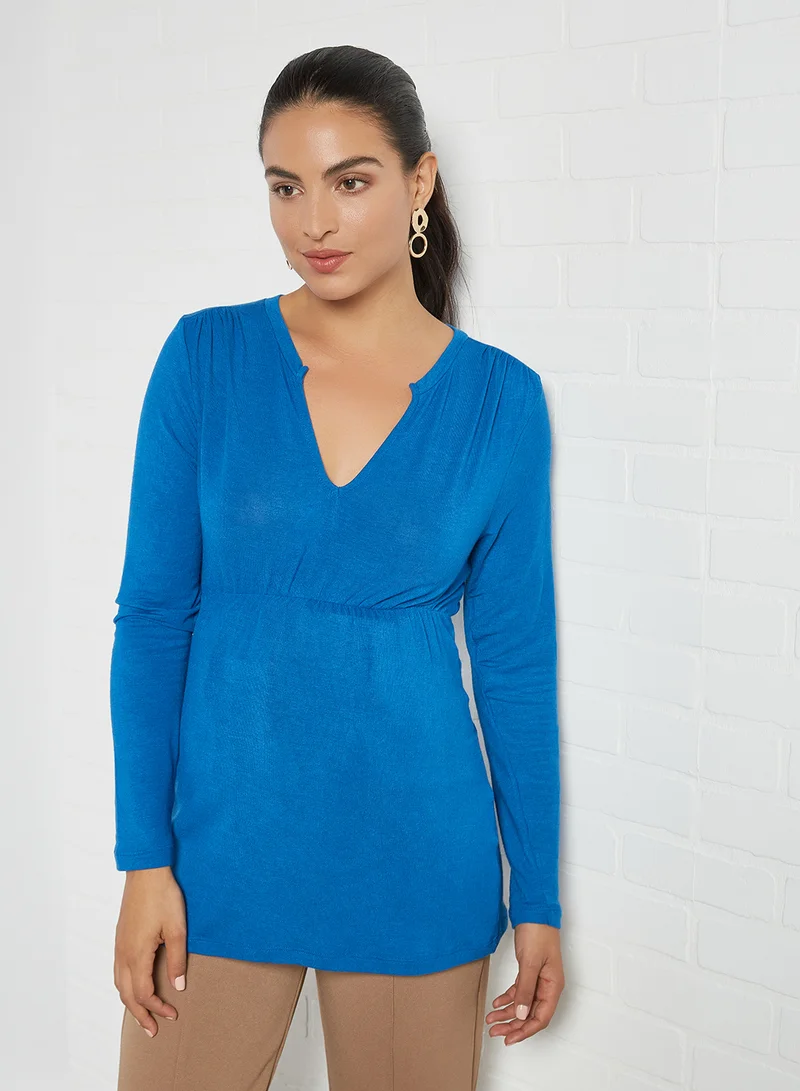 Mamalicious Long Sleeve Jersey Maternity Top Classic Blue