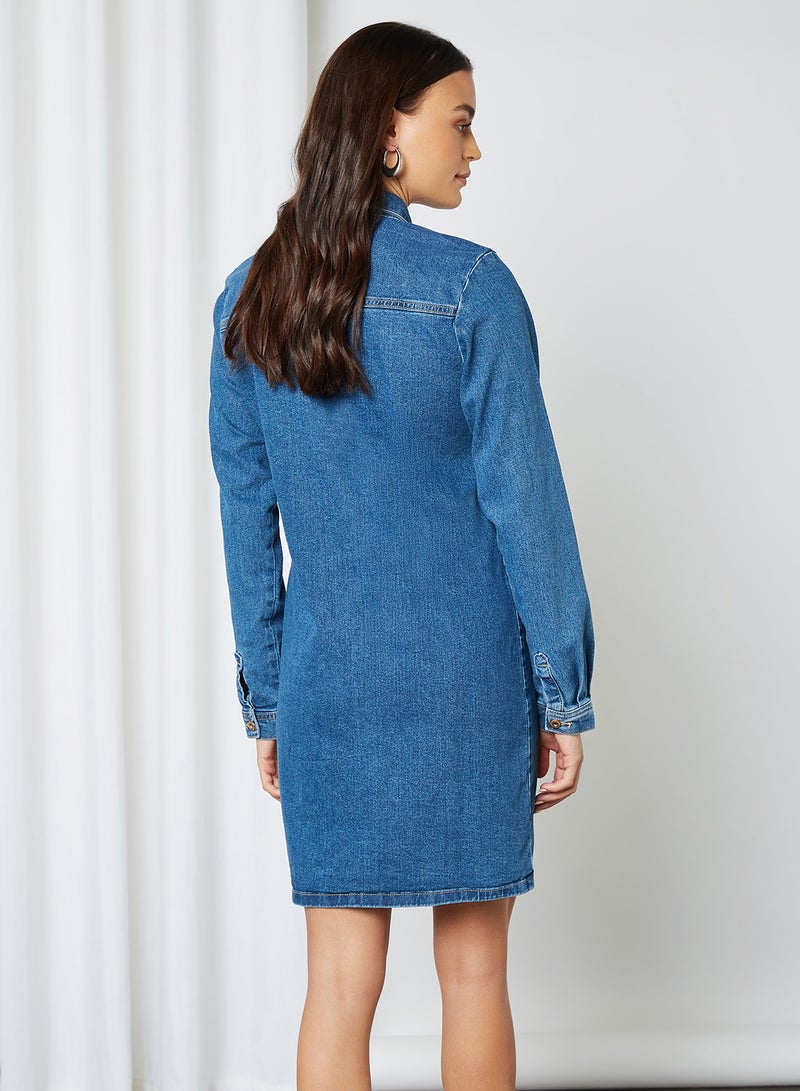 PIECES - Denim Shirt Dress Medium Blue Denim - Image 1