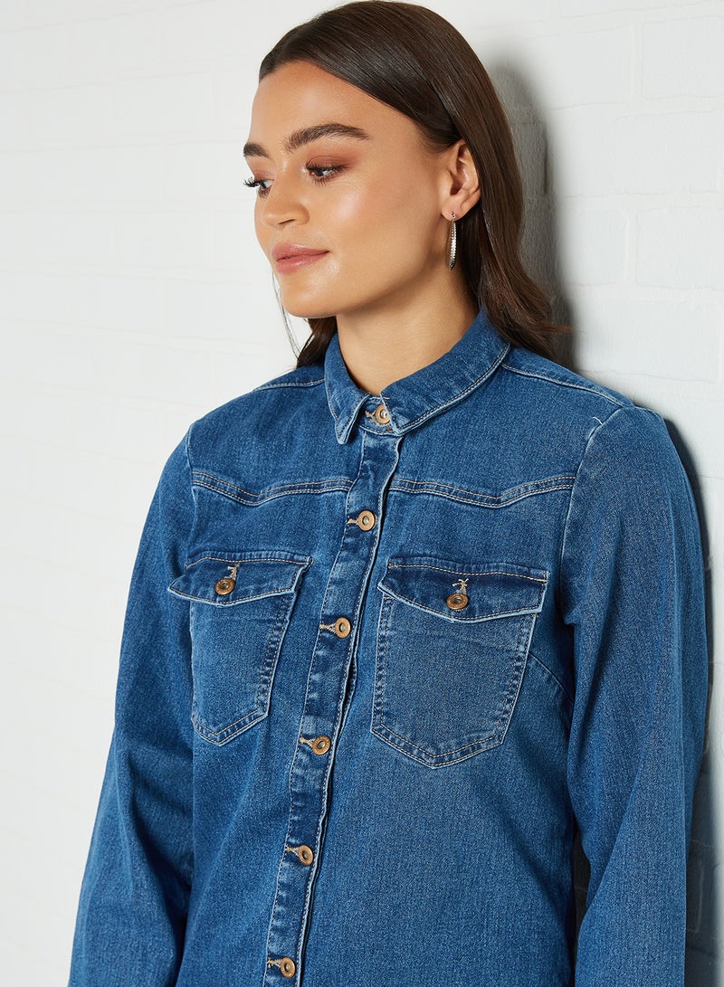PIECES - Denim Shirt Dress Medium Blue Denim - Image 1