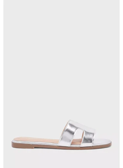 shoexpress Wide Strap Flat Sandal Silver