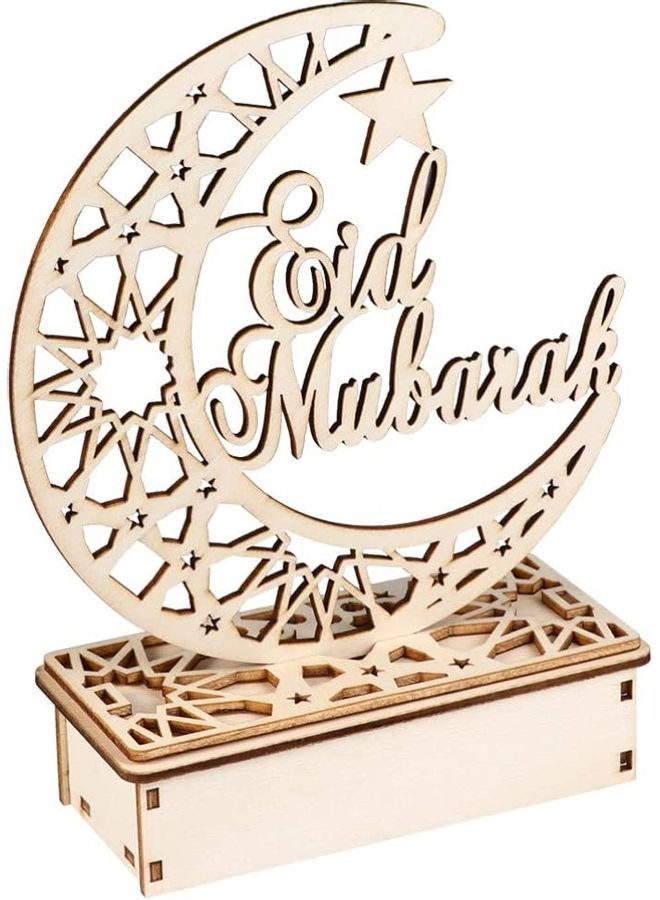 Eid And Ramadan Mubarak Openwork Moon Start Pattern Table Light Beige - Image 1
