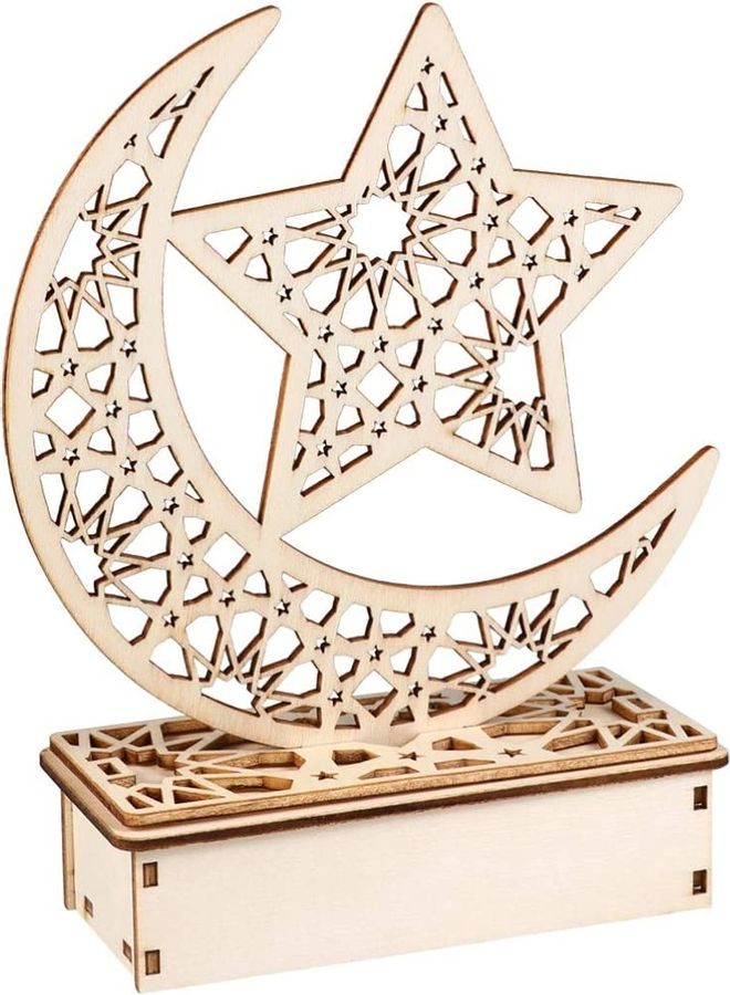 Eid And Ramadan Mubarak Openwork Moon Start Pattern Table Light Yellow - Image 1