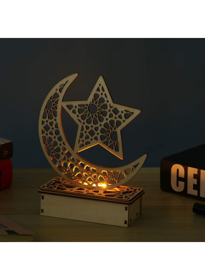 Eid And Ramadan Mubarak Openwork Moon Start Pattern Table Light Yellow - Image 2