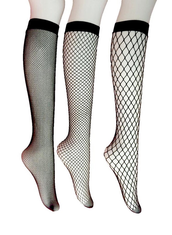 3 أزواج من جوارب مجوفة من قماش شبكي ضيق أسود