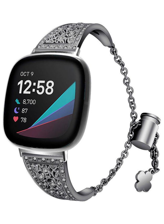 فيت مي سوار بديل ستيل لساعة فيتبيت فيرسا 3 / فيتبيت سينس أسود - Image 1