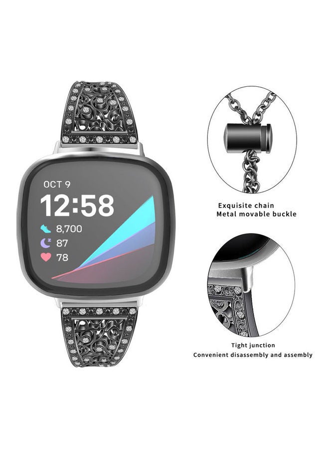 فيت مي سوار بديل ستيل لساعة فيتبيت فيرسا 3 / فيتبيت سينس أسود - Image 3