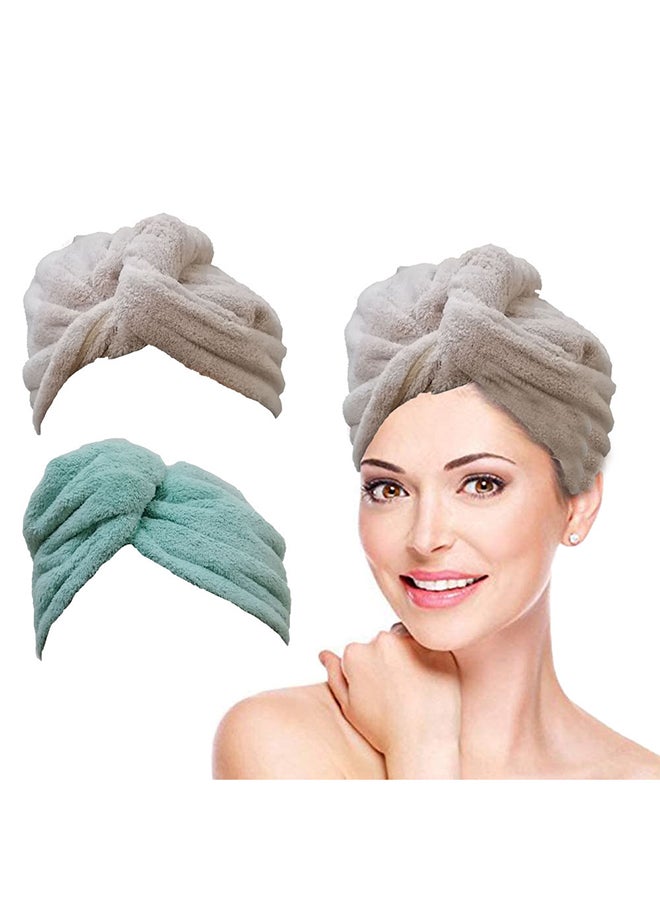 UTEX 2-Piece Hair Drying Towel Set Blue/Beige 64×23cm - Image 3
