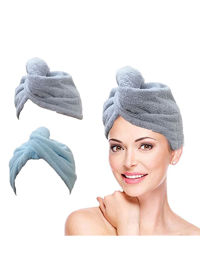 UTEX 2-Piece Hair Drying Towel Set Grey/Blue 64×23cm - Image 3
