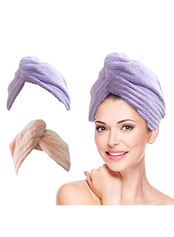 UTEX 2-Piece Hair Drying Towel Set Purple/Pink 64×23cm - Image 2