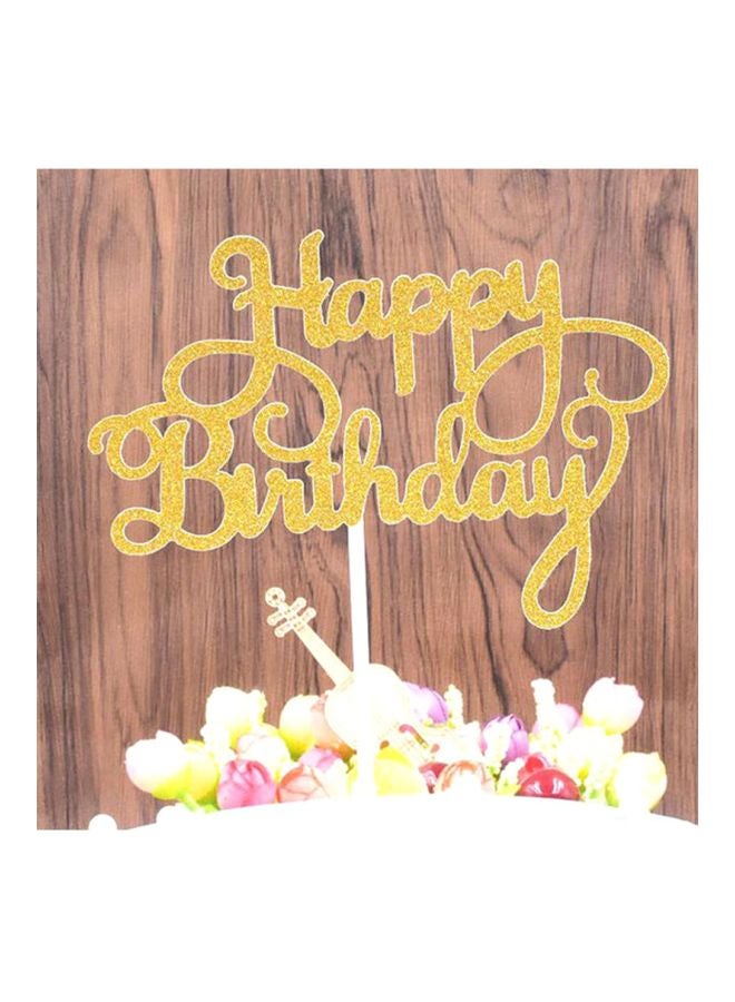 قطعة علوية لتزيين الكيك بنمط يحمل عبارة Happy Birthday ذهبي One Size