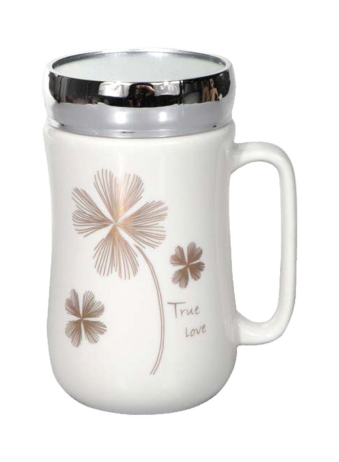 DELCASA Ceramic Mug White/Silver/Brown 10cm 
