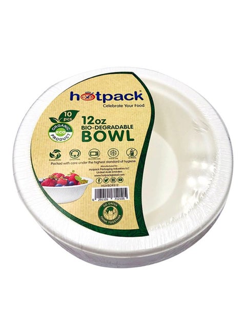 Soft N Cool Hotpack Disposable Bio-Degradable Paper Pulp Bowl White 12 ounce, 10 Pieces White