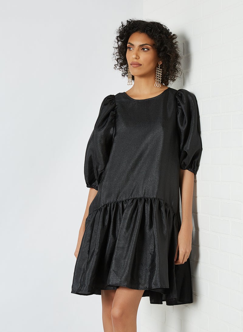 Puff Sleeve Oversized Dress Black
