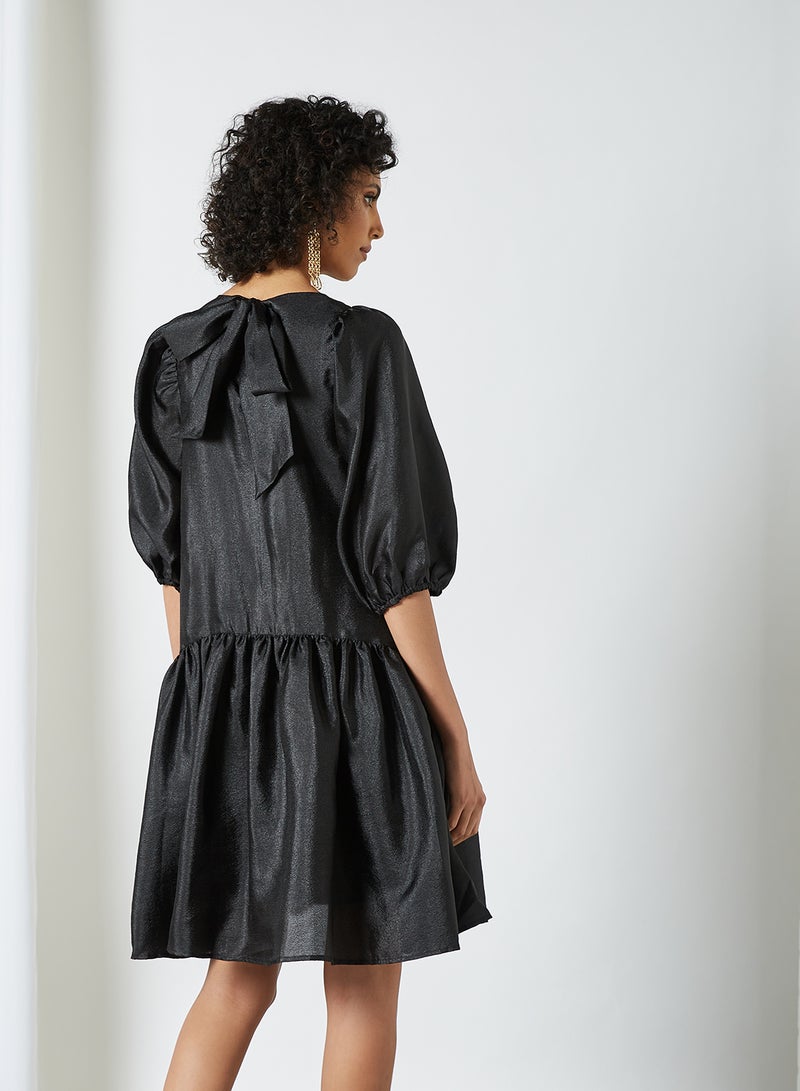 Puff Sleeve Oversized Dress Black