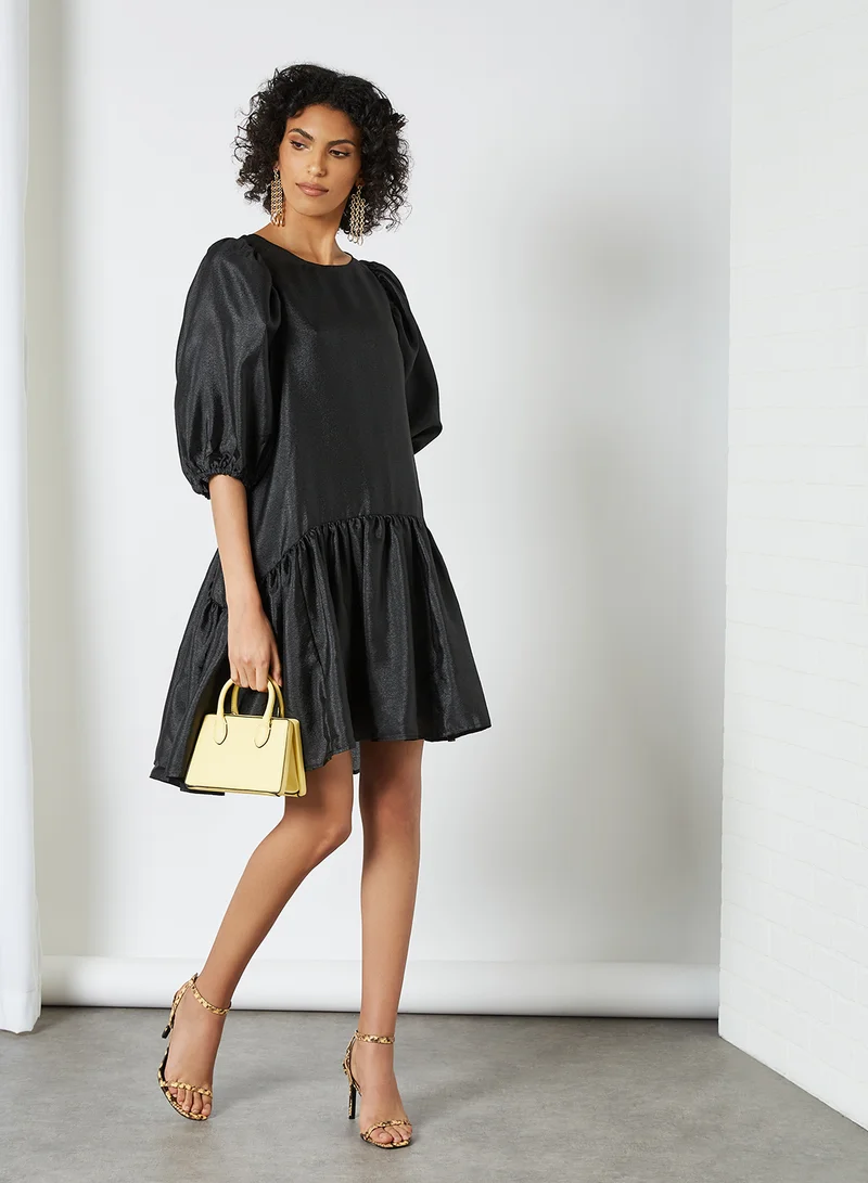 سيليكتد فيم Puff Sleeve Dress أسود