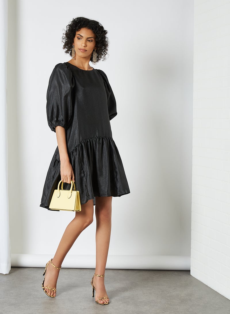 Puff Sleeve Oversized Dress Black