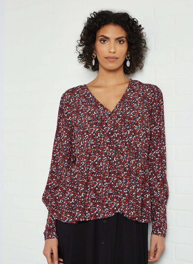 Floral Print V-Neck Top Sky Captain - v1614279541/N44092751V_1