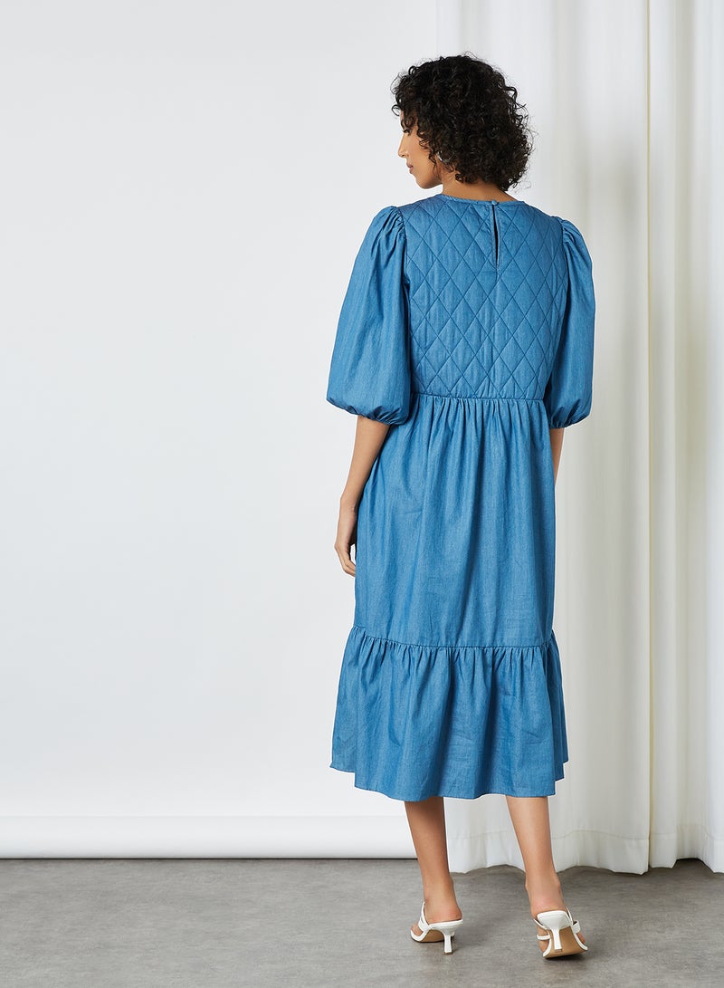 SELECTED FEMME - Quilted Bodice Dress Medium Blue Denim - Image 1